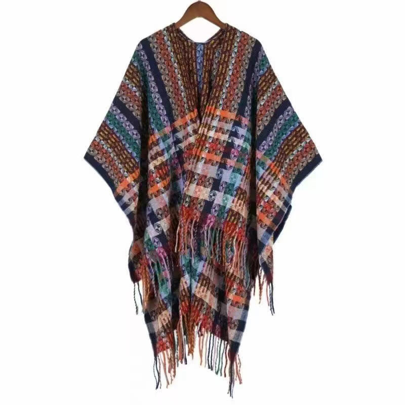Buddhist Blessing Tibetan Colorful Stripe Geometry Tassels Shawl Fall Winter Soft Scarf Wrap