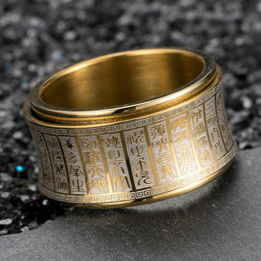Buddhist Blessing Tibetan Seal Script Golden Light Mantra Titanium Steel Spinner Balance Ring