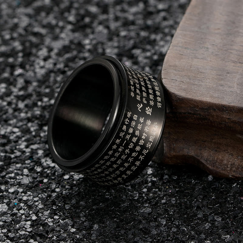 Buddhist Blessing Tibetan Miniature Scriptures Heart Sutra Titanium Steel Spinner Balance Ring