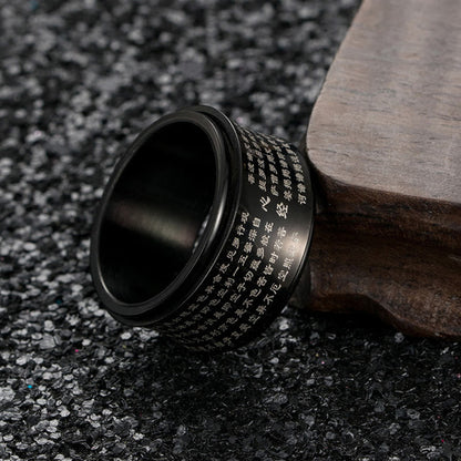 Buddhist Blessing Tibetan Miniature Scriptures Heart Sutra Titanium Steel Spinner Balance Ring