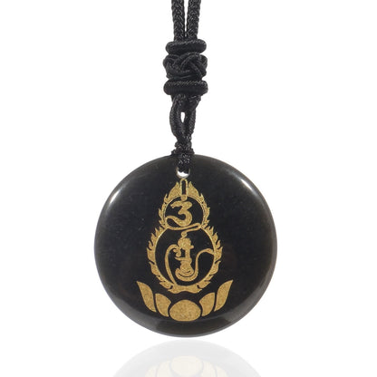 Buddhist Blessing Gourd Lotus Pedestal Pattern Vajra Protection Mantra Natural Various Crystal Black Obsidian Fulfilment Necklace Pendant