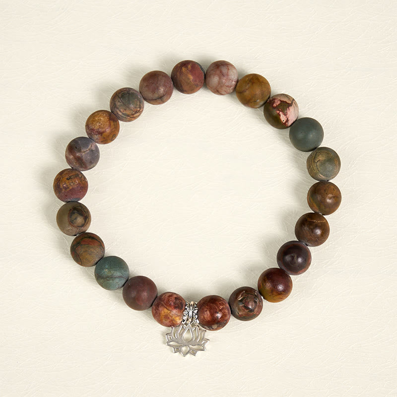 Buddhist Blessing 925 Sterling Silver Lotus Design Picasso Jasper Positive Bracelet