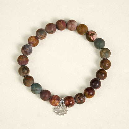 Buddhist Blessing 925 Sterling Silver Lotus Design Picasso Jasper Positive Bracelet