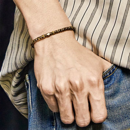Buddhist Blessing Retro Distressed Irregular Design Copper Brass Luck Bracelet