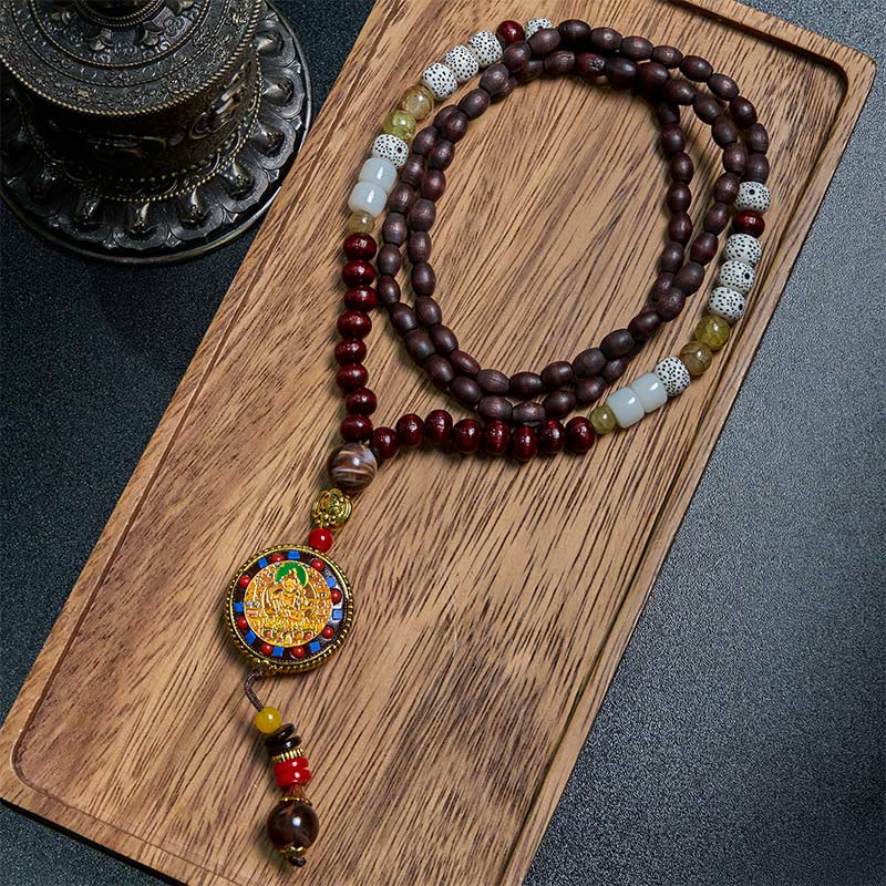 Buddhist Blessing Tibetan Handmade Wood Beads Om Mani Padme Hum Samantabhadra Bodhisattva Purity Necklace Pendant