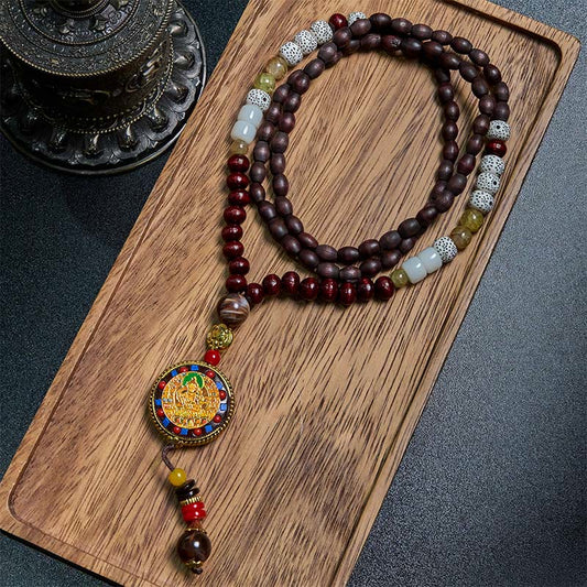 Buddhist Blessing Tibetan Handmade Wood Beads Om Mani Padme Hum Samantabhadra Bodhisattva Purity Necklace Pendant