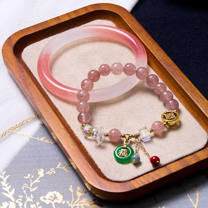 Buddhist Blessing Attracting Love and Protection Pink Bracelet Bangle Bundle