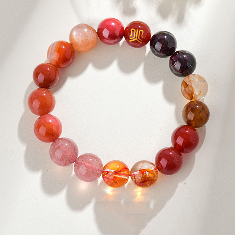 Buddhist Blessing Five Elements Various Agate Crystal Rutilated Quartz Tiger Eye Yellow Agate Citrine Luck Bracelet