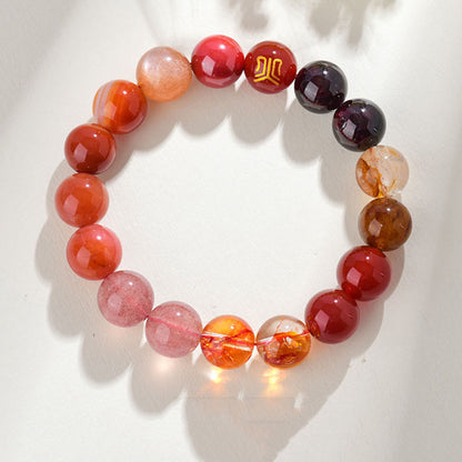 Buddhist Blessing Five Elements Various Agate Crystal Rutilated Quartz Tiger Eye Yellow Agate Citrine Luck Bracelet