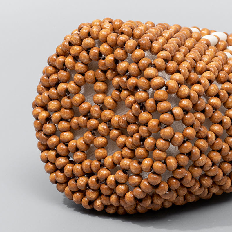 Buddhist Blessing Hand-woven Bucket Portable Wooden Beads Handbag