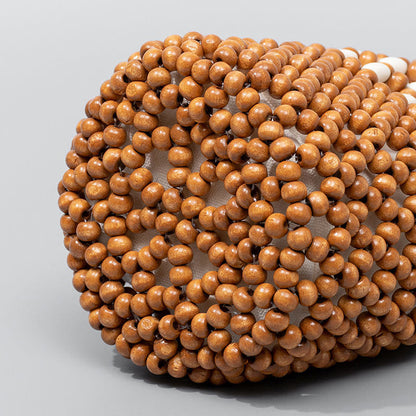 Buddhist Blessing Hand-woven Bucket Portable Wooden Beads Handbag