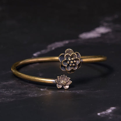 Buddhist Blessing Peach Blossom Copper Brass Healing Bracelet Bangle