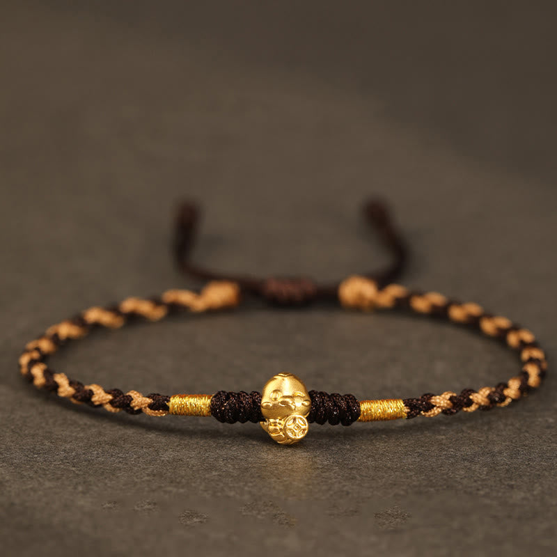 Buddhist Blessing 999 Gold Year of the Snake Handmade Fu Character Copper Coin Fortune Bracelet