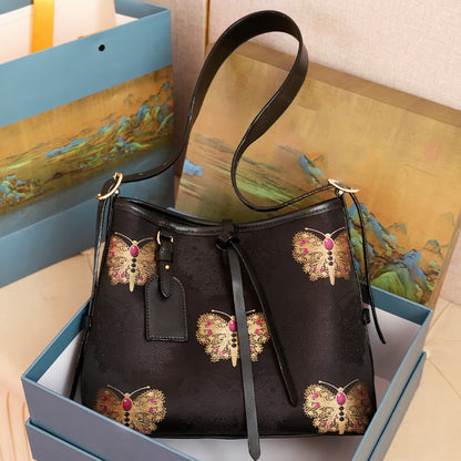 Buddhist Blessing Handmade Flower Crane Deer Butterfly Song Brocade Crossbody Bag Hangbags