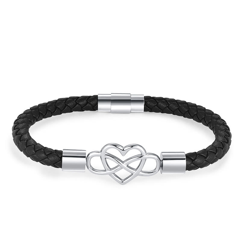Buddhist Blessing Geometric Leather Titanium Steel Strengthen Buckle Bracelet