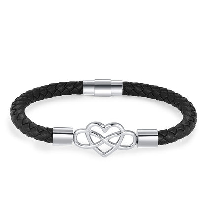 Buddhist Blessing Geometric Leather Titanium Steel Strengthen Buckle Bracelet