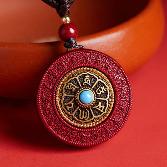 Buddhist Blessing Natural Cinnabar Om Mani Padme Hum Rotatable Scripture Yin Yang Pattern Blessing Necklace String Pendant
