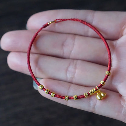 Buddhist Blessing 999 Gold Small Gourd Charm Handmade Luck Strength Rope Bracelet