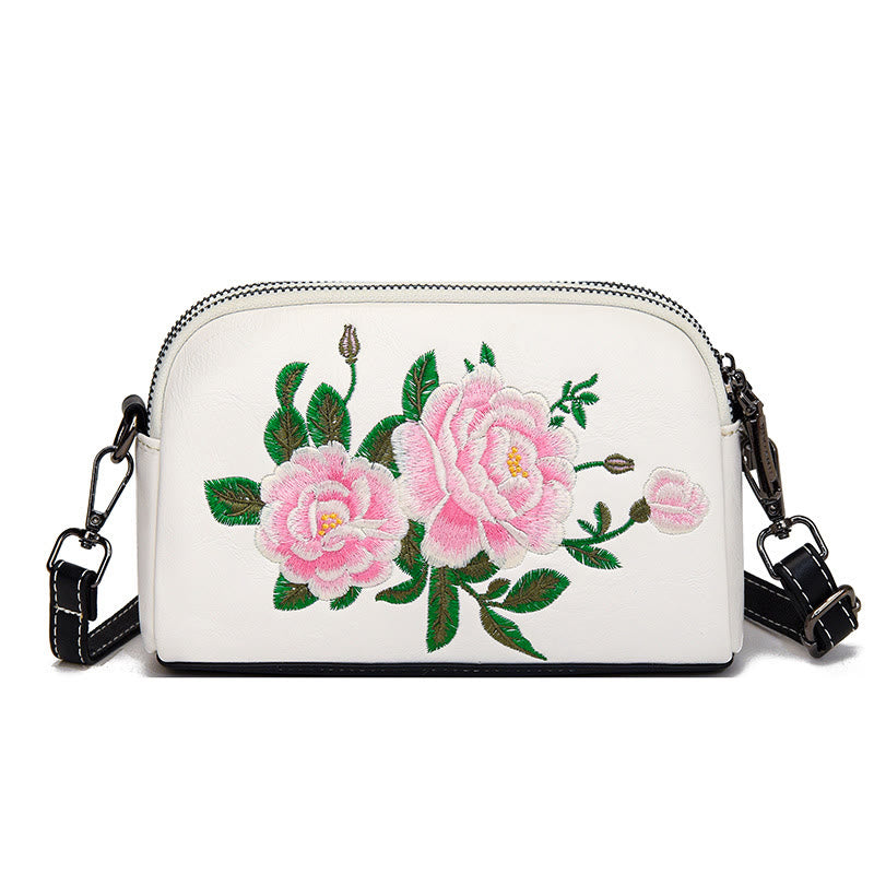 Buddhist Blessing Peony Pomegranate Flowers Su Embroidery Journey Shopping Purse Shoulder Bag Crossbody Bag