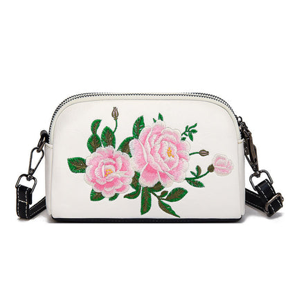 Buddhist Blessing Peony Pomegranate Flowers Su Embroidery Journey Shopping Purse Shoulder Bag Crossbody Bag