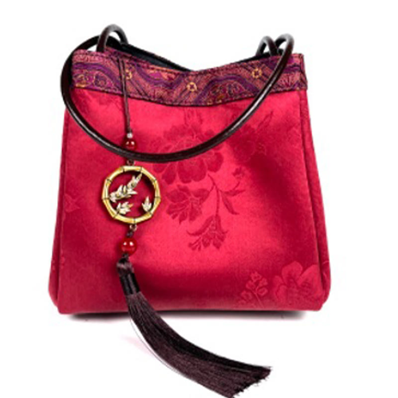 Buddhist Blessing Bamboo Branches Bead Pendant Tassel Xiangyunsha Silk Shoulder Bag Hangbags
