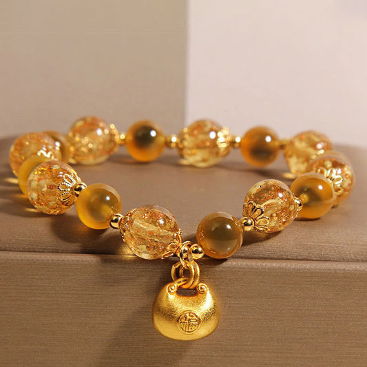 Buddhist Blessing Yellow Candy Agate Fu Character Blessing Bag Healing Bracelet