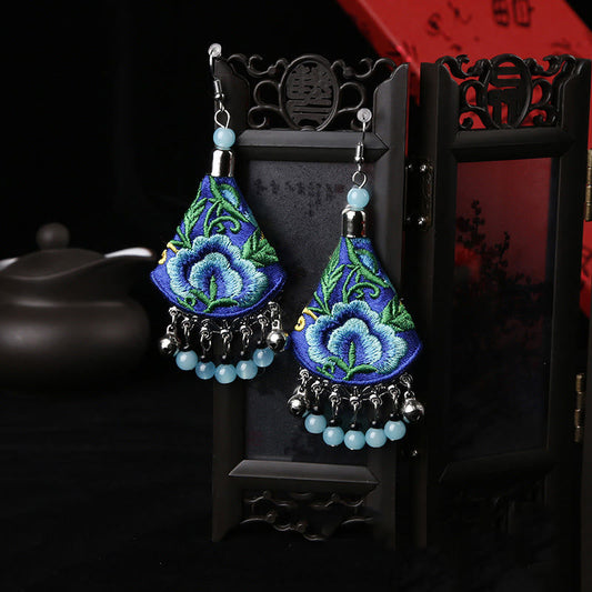 Buddhist Blessing Handmade Yi Embroidery Flower Harmony Earrings