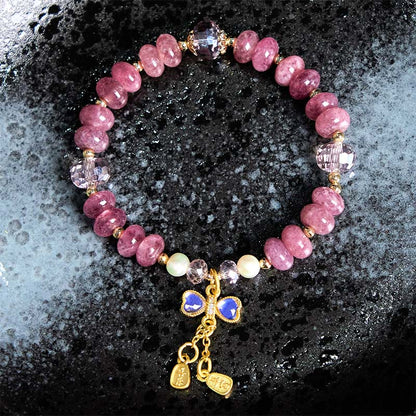 Buddhist Blessing Natural Rose Quartz Bow Peace Buckle Loving Energy Bracelet