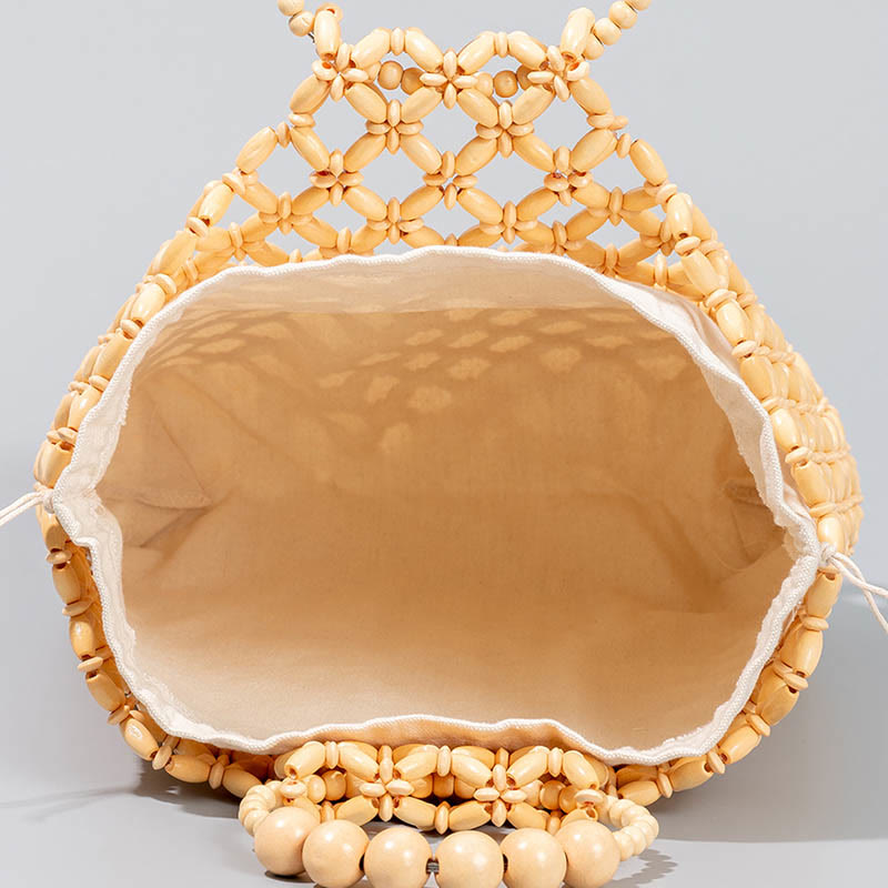 Buddhist Blessing Hand-woven Fishing Line Braiding Mesh Hollow Wooden Beads Handbag