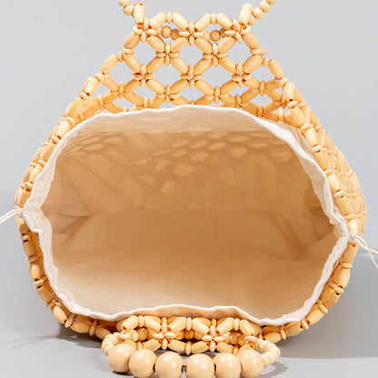 Buddhist Blessing Hand-woven Fishing Line Braiding Mesh Hollow Wooden Beads Handbag