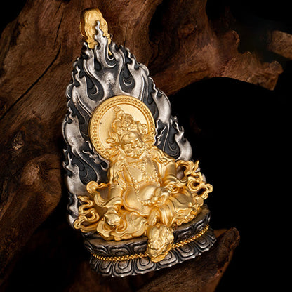 Buddhist Blessing 925 Sterling Silver Tibet Yellow Jambhala God of Wealth Blessing Necklace Pendant