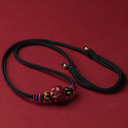 Buddhist Blessing Cinnabar Chinese Zodiac Black String Blessing Necklace Pendants