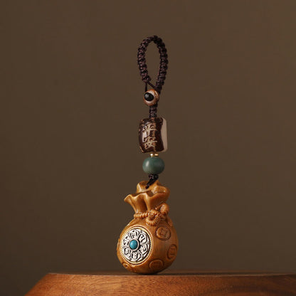 Buddhist Blessing Small Leaf Red Sandalwood Green Sandalwood Money Bag Om Mani Padme Hum Rotatable Protection Hanging Decoration