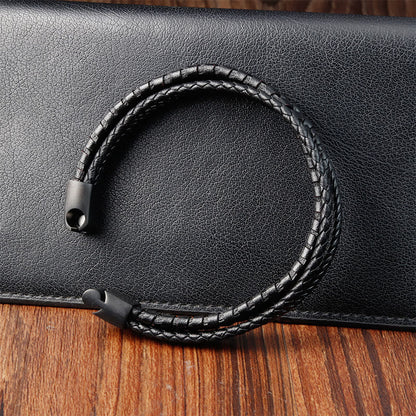 Buddhist Blessing Simple Braided Pattern Titanium Steel Strengthen Multi-layer Leather Buckle Bracelet