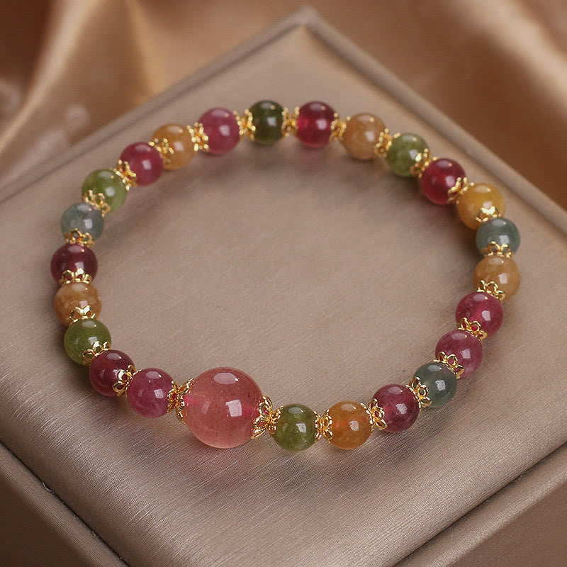 Buddhist Blessing Tourmaline Strawberry Quartz Wisdom Bracelet