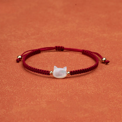 Buddhist Blessing Faceless Cat Head Red String Shell Connection Bracelet