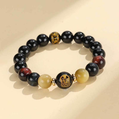 Buddhist Blessing Black Onyx Tiger Eye Om Mani Padme Hum Chinese Zodiac Natal Buddha Support Bracelet