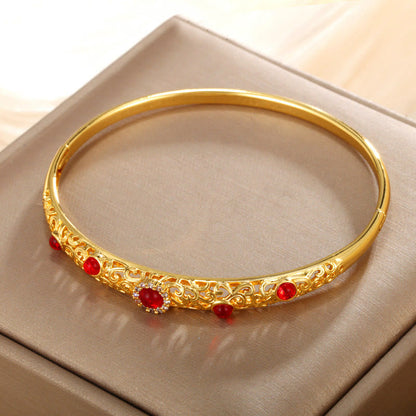 Buddhist Blessing Vine Design Alloy Zircon Luck Bracelet Bangle