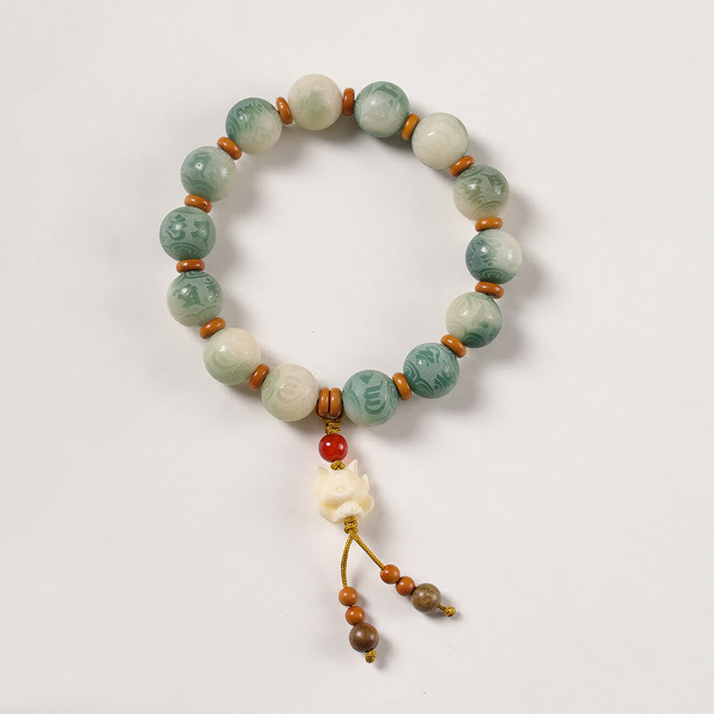Buddhist Blessing Gradient Bodhi Seed Om Mani Padme Hum Carved Zakiram Peace Bracelet