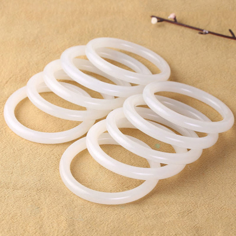 Buddhist Blessing Natural White Green Jade Luck Prosperity Bracelet Bangle