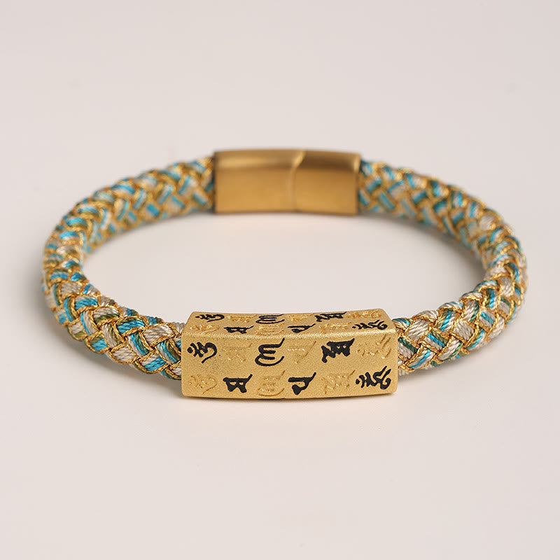 Buddhist Blessing Tibetan Om Mani Padme Hum Various Colors Rope Gold Thread Diamond Knot Luck Buckle Bracelet