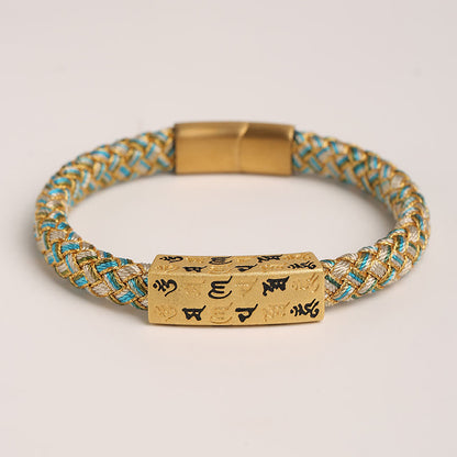 Buddhist Blessing Tibetan Om Mani Padme Hum Various Colors Rope Gold Thread Diamond Knot Luck Buckle Bracelet