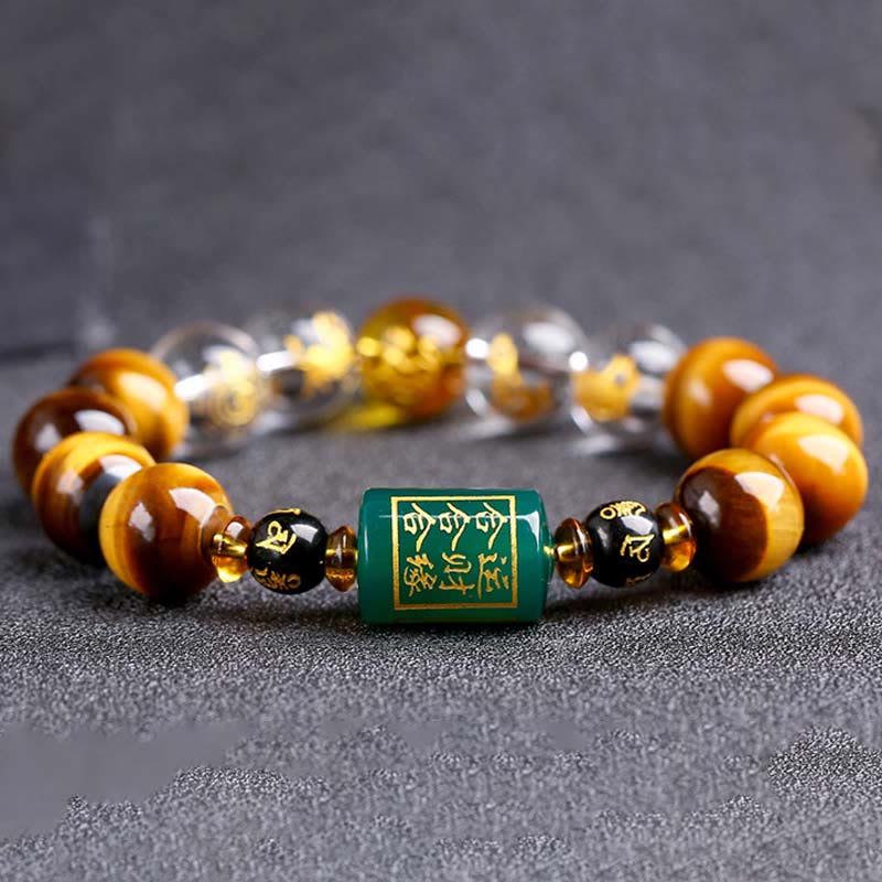 Buddhist Blessing Chinese Zodiac Tiger Eye White Crystal Courage Bracelet