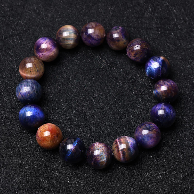Buddhist Blessing Natural Purple Tiger Eye Protection Strength Bracelet