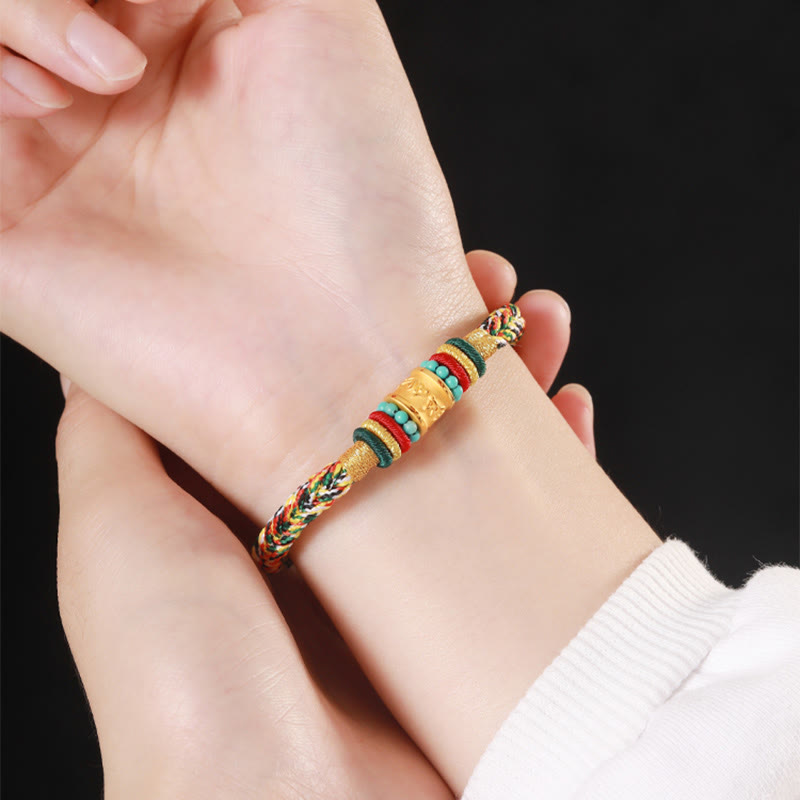 Buddhist Blessing Tibet 999 Gold Om Mani Padme Hum Handmade Eight Thread Peace Knot Luck Bracelet