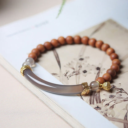 Buddhist Blessing Sandalwood Gray Agate Chalcedony Cuff Half Bracelet Bangle