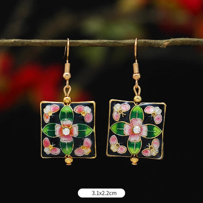 Buddhist Blessing Lotus Butterfly Flower Alloy Copper Enlightenment Drop Earrings