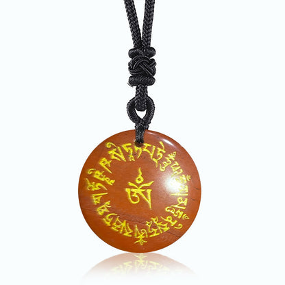 Buddhist Blessing Fortune-gathering Mantra Natural Various Crystal Black Obsidian Fulfilment Necklace Pendant