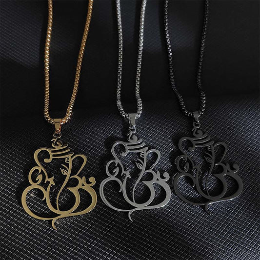 Buddhist Blessing Ganesh Elephant Stainless Steel Protection Necklace Pendant