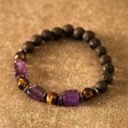 Buddhist Blessing Various Crystals Lava Rock Calm Bracelet